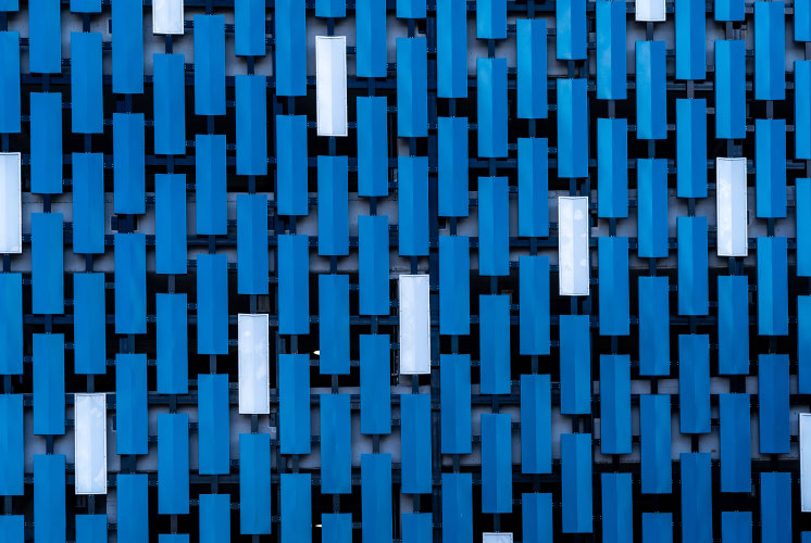 Blue and white roofs representing individual units of measurement