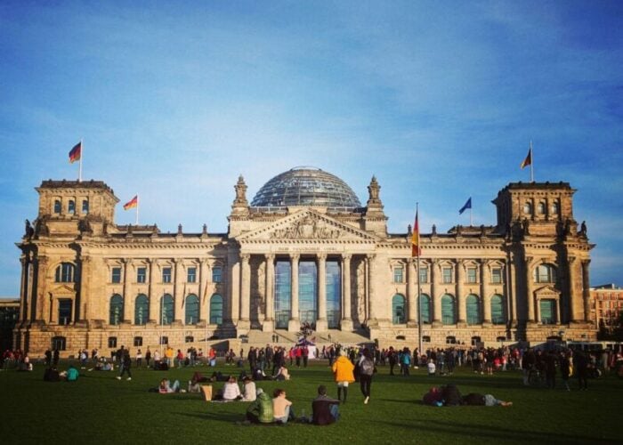 Front view of the Bundestag, Germany's Federal Parliament.