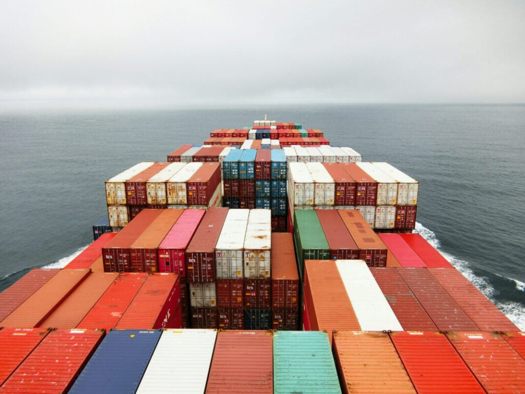 Shipping containers on a boat.