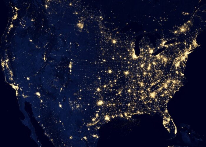 Image of the US at night.