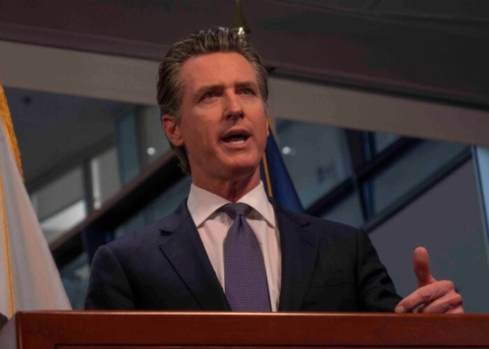 Gavin Newsom making a speech.