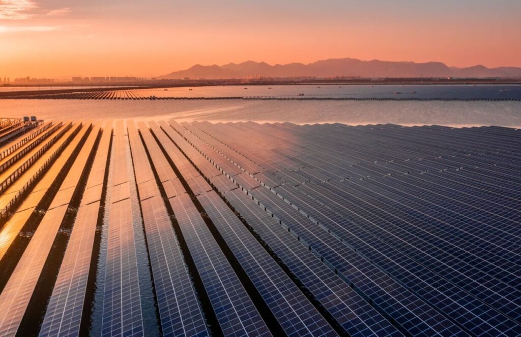 Solar panels above a fishery site in China