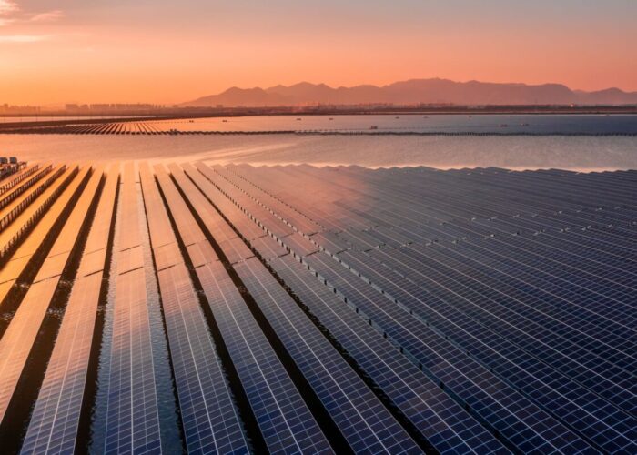 Solar panels above a fishery site in China