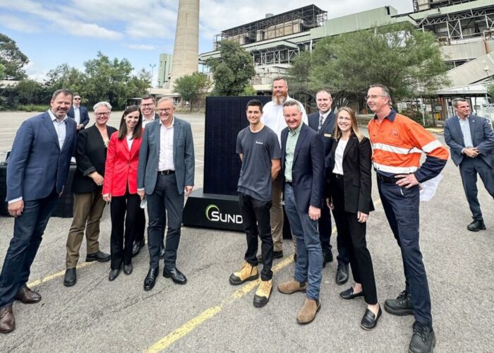 Prime minister Anthony Albanese and Federal energy minister Chris Bowen visited the opening  of SunDrive's pilot plant last year. Image: SunDrive Solar