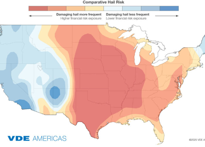VDE's Hail Risk Atlas shows the severity of hail risk across the contintental US. Image: VDE Americas